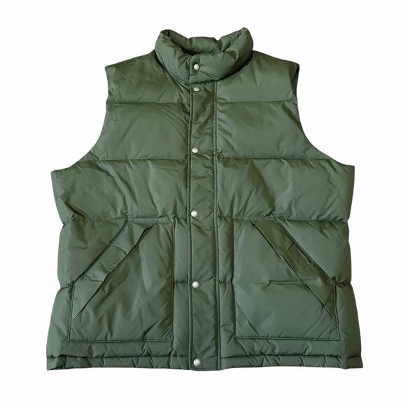 Lands' End Men's Down Puffer Vest XL Olive Green Outdoors Fall Winter Snap Up - Picture 1 of 9